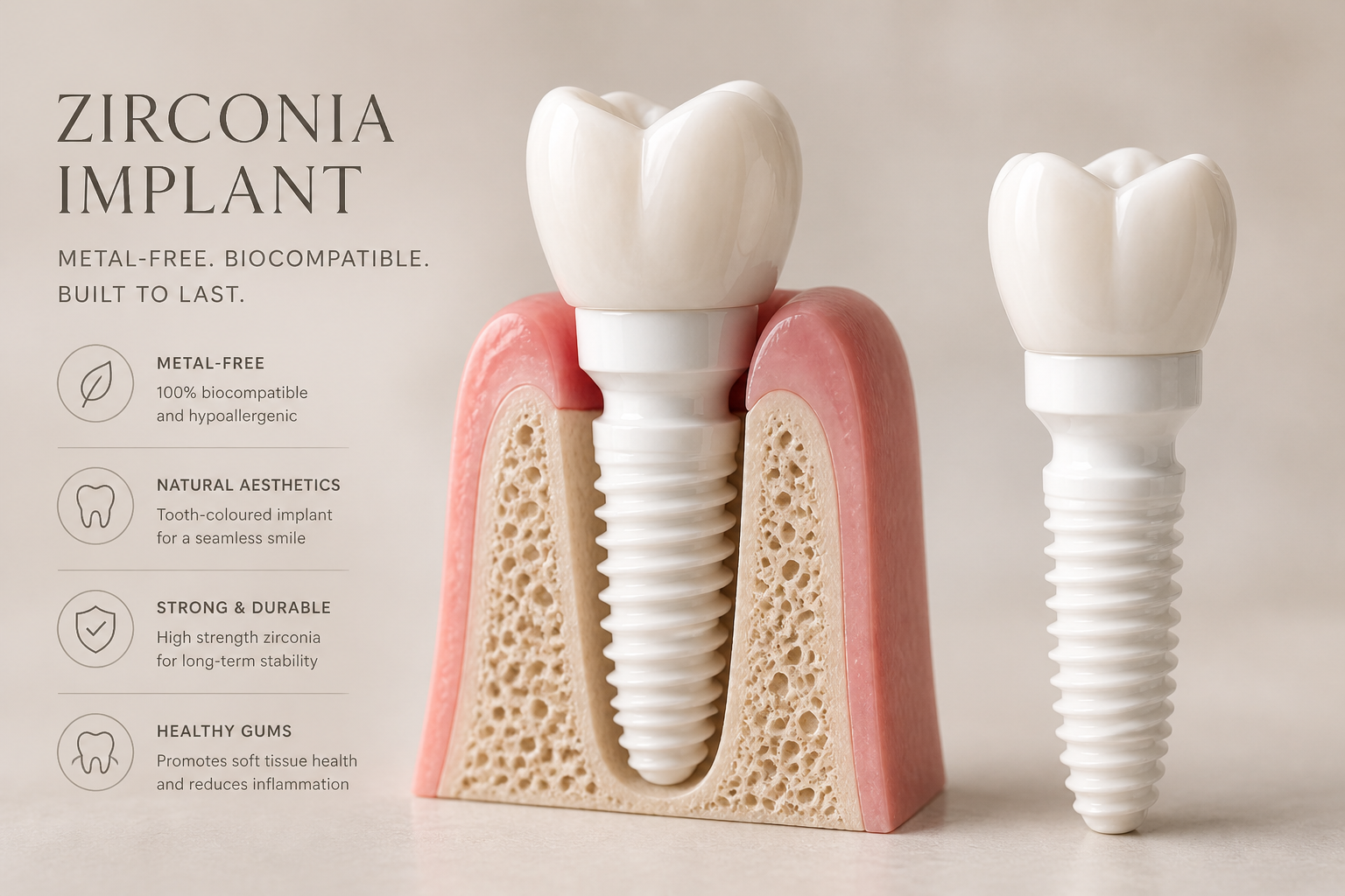 Metal-free ceramic zirconia dental implant